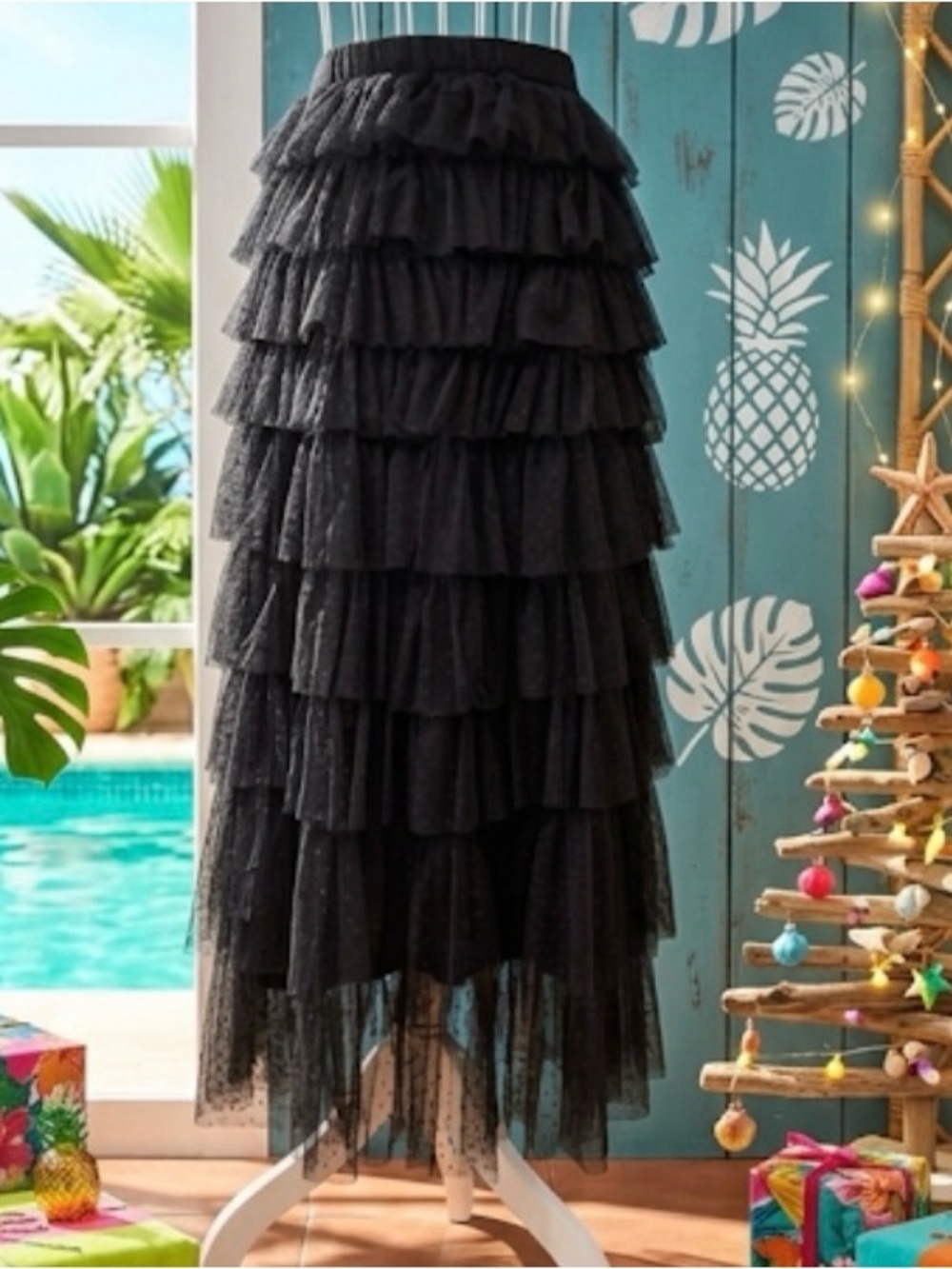cupcakes & cashmere Black Ruffled Tulle Mini Skirt